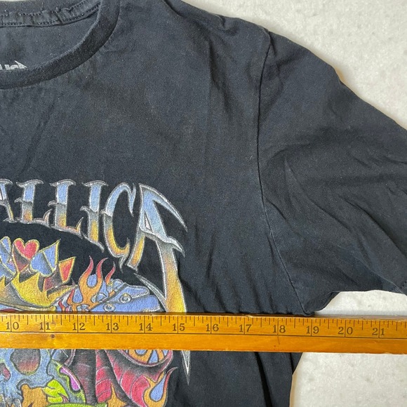 Metallica Skull Flame Racing Checkered Flag Graphic T Shirt Size S Black - Picture 4 of 6